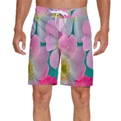 Pink Neon Flowers, Flower Men s Beach Shorts by nateshop