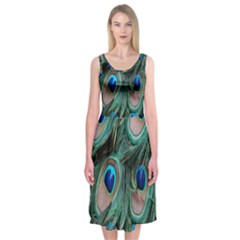 Peacock-feathers,blue2 Midi Sleeveless Dress by nateshop