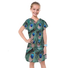 Peacock-feathers,blue2 Kids  Drop Waist Dress by nateshop