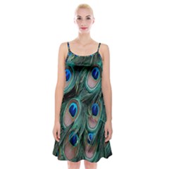 Peacock-feathers,blue2 Spaghetti Strap Velvet Dress by nateshop