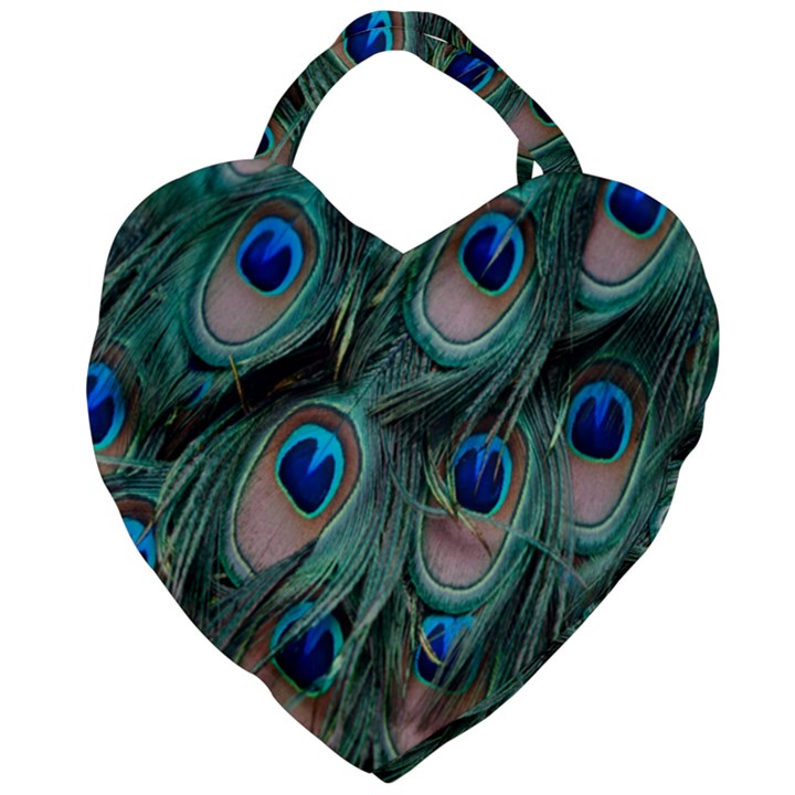 Peacock-feathers,blue2 Giant Heart Shaped Tote