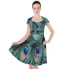 Peacock-feathers,blue2 Cap Sleeve Midi Dress by nateshop