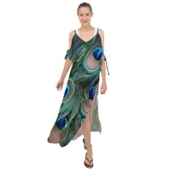 Peacock-feathers,blue2 Maxi Chiffon Cover Up Dress by nateshop