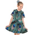 Peacock-feathers,blue2 Kids  Short Sleeve Shirt Dress View1