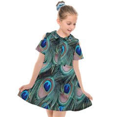 Peacock-feathers,blue2 Kids  Short Sleeve Shirt Dress by nateshop