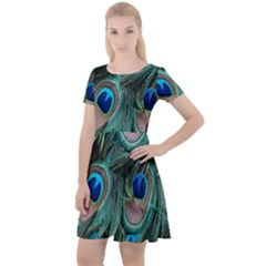 Peacock-feathers,blue2 Cap Sleeve Velour Dress  by nateshop