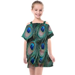 Peacock-feathers,blue2 Kids  One Piece Chiffon Dress by nateshop