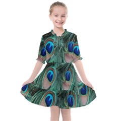 Peacock-feathers,blue2 Kids  All Frills Chiffon Dress by nateshop