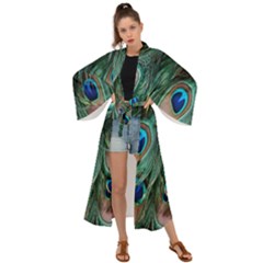 Peacock-feathers,blue2 Maxi Kimono by nateshop