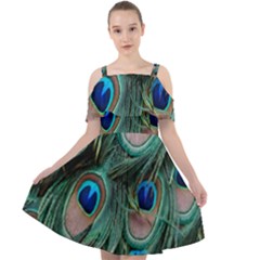 Peacock-feathers,blue2 Cut Out Shoulders Chiffon Dress