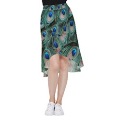 Peacock-feathers,blue2 Frill Hi Low Chiffon Skirt by nateshop