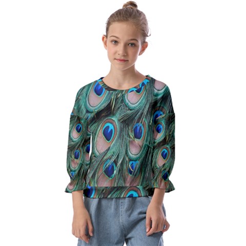 Peacock-feathers,blue2 Kids  Cuff Sleeve Top by nateshop