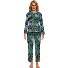 Peacock-feathers,blue2 Womens  Long Sleeve Lightweight Pajamas Set by nateshop