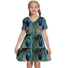 Peacock-feathers,blue2 Kids  Short Sleeve Tiered Mini Dress by nateshop