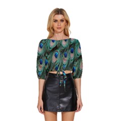 Peacock-feathers,blue2 Mid Sleeve Drawstring Hem Top by nateshop