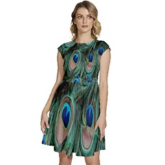 Peacock-feathers,blue2 Cap Sleeve High Waist Dress by nateshop