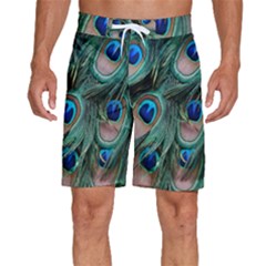 Peacock-feathers,blue2 Men s Beach Shorts by nateshop