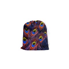 Peacock-feathers,blue,yellow Drawstring Pouch (xs) by nateshop