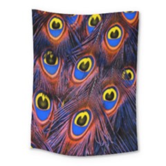 Peacock-feathers,blue,yellow Medium Tapestry by nateshop