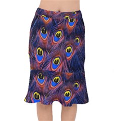 Peacock-feathers,blue,yellow Short Mermaid Skirt by nateshop