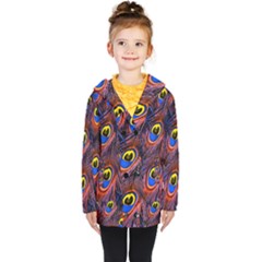 Peacock-feathers,blue,yellow Kids  Double Breasted Button Coat by nateshop