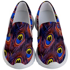 Peacock-feathers,blue,yellow Kids Lightweight Slip Ons by nateshop