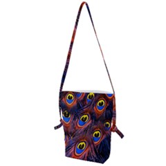 Peacock-feathers,blue,yellow Folding Shoulder Bag by nateshop