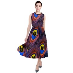 Peacock-feathers,blue,yellow Round Neck Boho Dress by nateshop