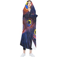 Peacock-feathers,blue,yellow Wearable Blanket by nateshop