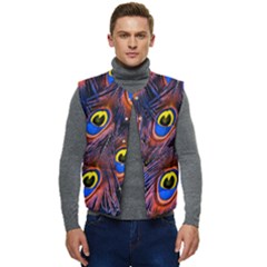 Peacock-feathers,blue,yellow Men s Button Up Puffer Vest	 by nateshop