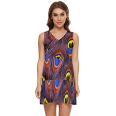 Peacock-feathers,blue,yellow Tiered Sleeveless Mini Dress by nateshop