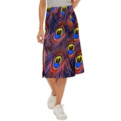 Peacock-feathers,blue,yellow Midi Panel Skirt by nateshop