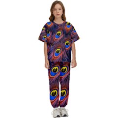 Peacock-feathers,blue,yellow Kids  T-shirt And Pants Sports Set