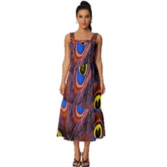 Peacock-feathers,blue,yellow Square Neckline Tiered Midi Dress by nateshop