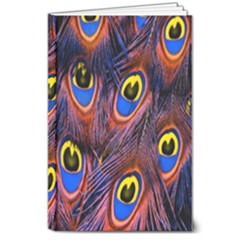 Peacock-feathers,blue,yellow 8  X 10  Hardcover Notebook by nateshop