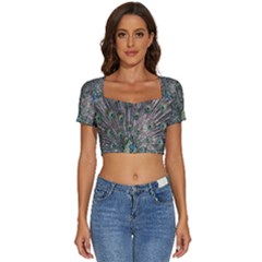 Peacock-feathers1 Short Sleeve Square Neckline Crop Top  by nateshop