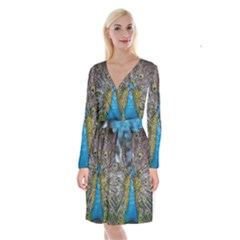 Peacock-feathers2 Long Sleeve Velvet Front Wrap Dress by nateshop