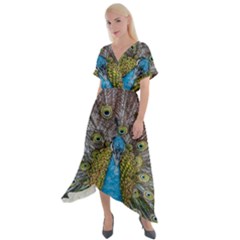 Peacock-feathers2 Cross Front Sharkbite Hem Maxi Dress by nateshop