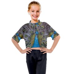 Peacock-feathers2 Kids Mock Neck T-shirt