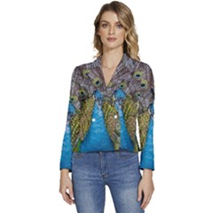 Peacock-feathers2 Women s Long Sleeve Revers Collar Cropped Jacket by nateshop