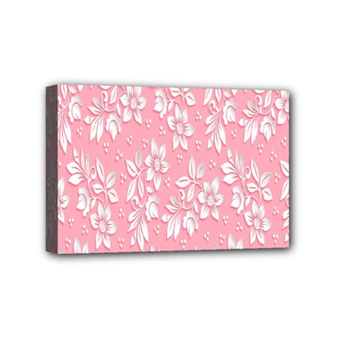 Pink Texture With White Flowers, Pink Floral Background Mini Canvas 6  X 4  (stretched) by nateshop