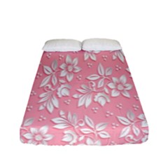 Pink Texture With White Flowers, Pink Floral Background Fitted Sheet (full/ Double Size) by nateshop