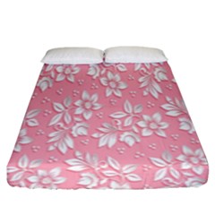 Pink Texture With White Flowers, Pink Floral Background Fitted Sheet (king Size) by nateshop