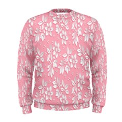 Pink Texture With White Flowers, Pink Floral Background Men s Sweatshirt by nateshop