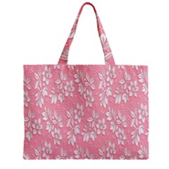 Pink Texture With White Flowers, Pink Floral Background Zipper Mini Tote Bag by nateshop