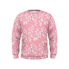 Pink Texture With White Flowers, Pink Floral Background Kids  Sweatshirt by nateshop