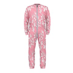 Pink Texture With White Flowers, Pink Floral Background Onepiece Jumpsuit (kids) by nateshop