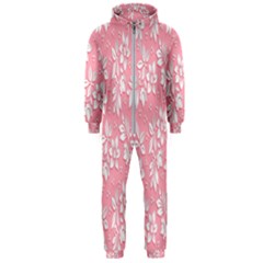 Pink Texture With White Flowers, Pink Floral Background Hooded Jumpsuit (men) by nateshop