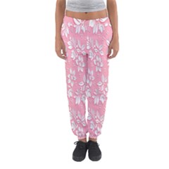 Pink Texture With White Flowers, Pink Floral Background Women s Jogger Sweatpants by nateshop