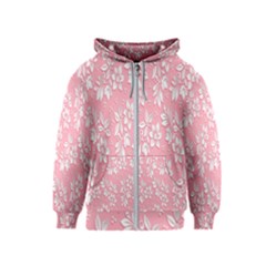 Pink Texture With White Flowers, Pink Floral Background Kids  Zipper Hoodie by nateshop